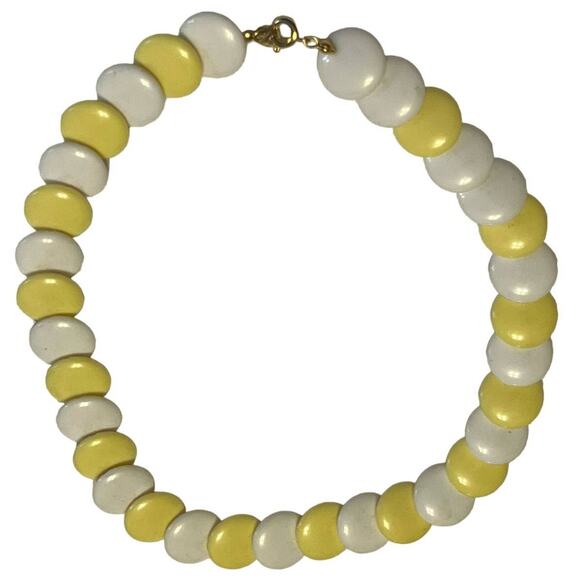 90s Retro Yellow & White Disc Necklace - Vintage Choker Style - Picture 3 of 5